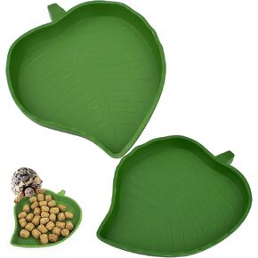 Leaf Shape Reptile Food Water Bowl 2 Pieces Reptile Plate Dish Drinking Bowl for Tortoise Corn Snake Crawl Pet Drinking and Eating, 2 Sizes