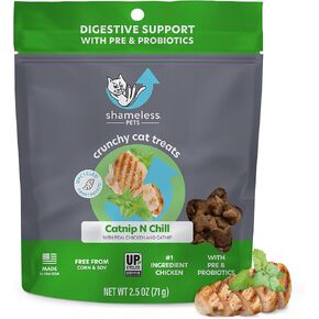 Shameless Pets Crunchy Cat Treats - Catnip Treats for Cats with Digestive Support, Kitten Treats with Real Chicken, Natural & Healthy Flavored Feline Snacks - Catnip N Chill, 1-Pk (12 Oz) in Kuwait