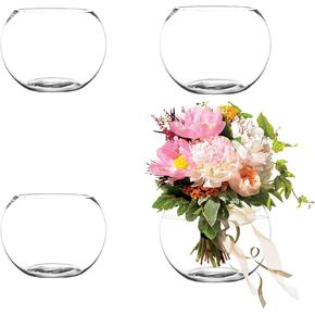 4 Pack Clear Bubble Bowl Glass Vase,6 inch Fish Bowl Vase Round Glass Bowl Clear Bubble Planter Terrarium Fish Bowl for Weddings,Flowers,Office,Home