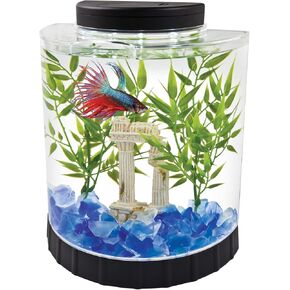 Tetra 1 Gallon Half Moon Small Fish Tank w/ Movable LED Light, For Betta & Gold Fish, Aquarium