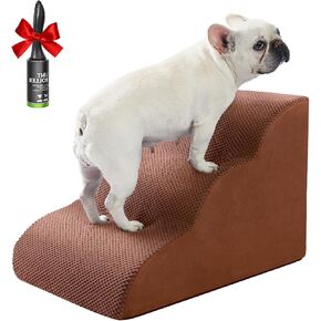 Ryoizen Dog Stairs Ramp for Small Dogs, Pet Stairs Tool for High Bed Couch, Dog Ladder as Puppy Stuff, 3 Tiers Non-Slip Pet Stairs with High Density Foam, Gifts Lint Roller for Dogs, Tan Brown