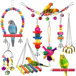 Bird Toys for Conures with Colorful Ladder Hammock Bird Cage Accerious Bird Perch Stand Chewing Toys Hanging Bell for Parrot Parakeet Cockatiel Lovebirds