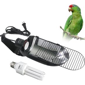 مجموعة تركيبات إضاءة قفص الطيور Oiibo، غطاء مصباح AvianSun مع لمبة فلورسنت مدمجة 2.4% UVB UVA 20W لجميع أنواع الطيور الأسيرة