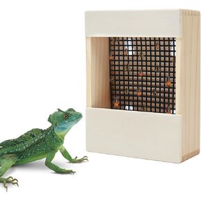 Chameleon Feeder, Bearded Dragon Bug Bowl, Wooden Reptile Feeder Box, Wall-Mounted Insect Feeder with Suction Cups, Tank and Aquarium Accessories for Lizard Bearded Dragon Gecko Frog