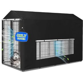 Dog Kennel Cover Large Shade Outdoor Playpen Cover Fully Enclosed Outside Waterproof Dog Crate Cover with Anti-UV Breathable Mesh Window and Clear Pannel for Viewing (Cover only Patent Design)