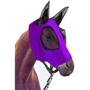 Horse Fly Mask with Long Nose and Ears, Full Face UV Protection, Mesh Equine Fly Mask, Smooth Fine Mesh, Breathable, Purple