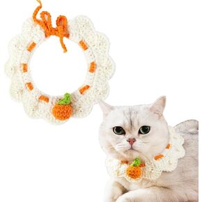 Cat Collar Cute Breakaway Kitten Handmade Knitting Collar with Bandana Bow Tie Orange Pattern Comfortable for Cat and Puppies Accessories
