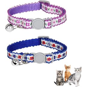 AIITLE 2 Pack Breakaway Cat Collar with Bell, Adjustable Flower Printing Cat Collars for Girl Cats and Boy Cats, Kittens, Puppy, Soft Stylish Flower Patterns Cat Collars, Chocolate & Hot Pink