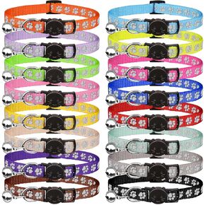 16 PCS Breakaway Cat Collars with Bells Reflective Cat Collar Safety Nylon Kitten Collars Cat Collars for Girl Boy Cats(7.5"-12.6")
