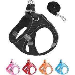 XS Pink Soft Mesh Dog Harness and Leash Set,No Escape Easy Walk Puppy Harnesses for Training Walking， Reflective Adjustable Puppy Vest for Small Medium Dogs, Cats (Pink, XS)