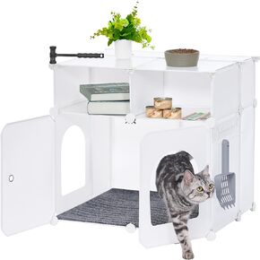 Cat Litter Box Enclosure, Plastic Covered Little Box with Mat, Splash Proof Litter Box Furniture, with Storage, 23.7 x 18.5 x 22.5 inches, End Table for Living Room, Black CB81799BK