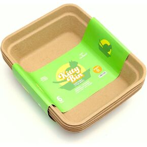 Kitty Bin Disposable Litter Boxes for Cats | Large Biodegradable Litter Box 17.5 x 4 x 10.5 Inches | Rabbit, Hampster,Guinea Pig Litter Box - 6 Count