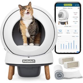PetSafe ScoopFree SmartSpin Self-Cleaning Cat Litter Box – Advanced Odor Control – App Controlled with Health Monitoring – Works with Any Litter – Up to 2 Weeks of Hands-Free Cleaning
