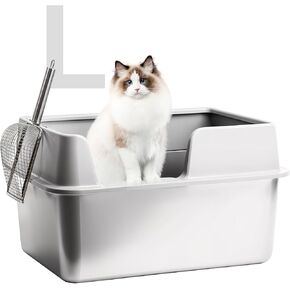 Umimile Stainless Steel Cat Litter Box with Lid, Extra Large Litter Box for Big Cats, Metal Litter Box with Scoop, Easy Clean, Anti-Leakage, Non-Sticky(Grey)