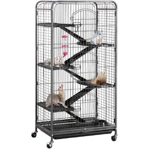 Yaheetech 52-inch Ferret Cage 6 Level Metal Rat Cage with 3 Front Doors/Feeder/Wheels Small Animal Cage for Ferret/Chinchilla/Bunny/Rabbit/Squirrel, Black