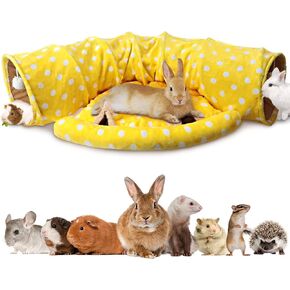 BWOGUE Bunny Tunnel Bed, 2-in-1 Collapsible Tunnel Tubes Toys with Removable Mat Hideout for Cats Kittens Rabbits Guinea Pigs Kitty