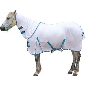 Horse Fly Sheet with Detachable Neck Cover & Belly Wrap, Adjustable Fly Sheet for Horses, Equine Airflow Mesh Summer Flysheet White 81