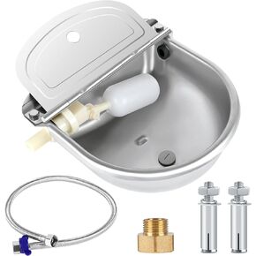 ToLanbbt Automatic Animal Dispenser Horse Water Bowl with Float Valve Stainless Steel Goat Waterer Feeder Outside Water Trough for Livestock Auto Fill Dog Watering Bowl with 1/2" Hose, Drainage Hole