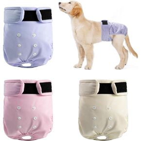 3Pack Reusable Dog Diapers Female,Washable Diaper for Doggie,Highly Absorbent Dog Diaper,Adjustable Leakproof Puppy Girl Dog Diapers for Heat,Incontinence,Period Doggy Nappies L