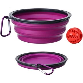 Collapsible dog bowls, 350 ml | Purple Travel Bowls | 2 Pack Portable Water Fountain for Dogs, Cats and Pets with 2 Carabiners | and toy ball for dogs and cats | BPA free