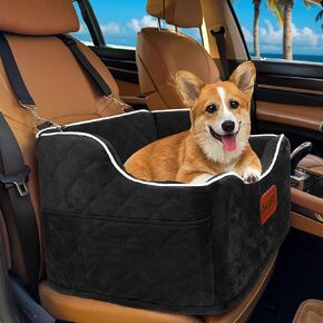 Dog Car Seat for Small Dogs, Memory Foam Dog Booster Seat for Medium Dogs Under 35lbs, Detachable and Washable Elevated Pet Car Seat with Storage Pockets (Dark Grey, One Size)