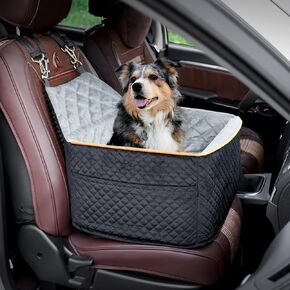 Memory Foam Dog Booster Car Seat with Washable Removable Cover,Pet Travel Car Bed,Anti-Slip Sturdy Dog Booster Seats for Small Dogs 25lbs,Dog Adjustable Straps, Storage Pocket,Easy to Install