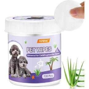 Dog Eye Wipes, 130 Count Universal Cat & Dog Tear Stain Remover Wipes, Hypoallergenic Natural for Pets Eyes Ears Nose