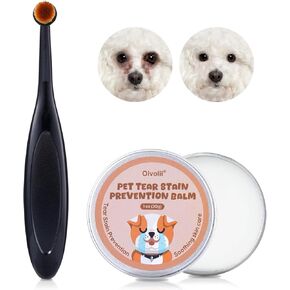 Pet Tear Stain Remover Balm with Pro Powder Brush,Eye Care for Dogs and Cats, Natural Safe Repel Tears,Gently Cleanses Effective & Non-Irritating,1 oz