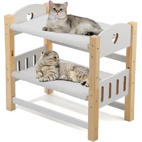 Cat Hammock Beds, 2 Layers Elevated Cat Beds for Indoor Cats, Sturdy Pine Wooden Cat Furniture for Puppy Small pets, Raised Cat Bed with Soft Plush Sheets for Better Sleep, Love Pattern, 22"L x 12.6"D