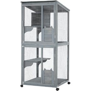 Gravee Cat House Outdoor Catio Cat Enclosures on Wheels70.9 Kitty House with Upgraded Resting Box, Waterproof Roof