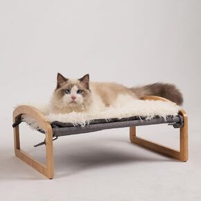 7 Ruby Road Elevated Wooden Large Cat Hammock Bed/Small Dog Bed with Anti-Slip Pads - Machine Washable Covers for Summer and Winter - Easy to Assemble Holds Up to 33LBS - Modern Raised Cat Bed Indoor