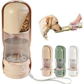 Desired Things Portable Pet Food and Water Dispenser, 2 in 1 Cat & Small Dog Water Bottle & Food Container, Lightweight, BPA Free Pet Water Bottle Traveling Essentials for Walking & Hiking - White