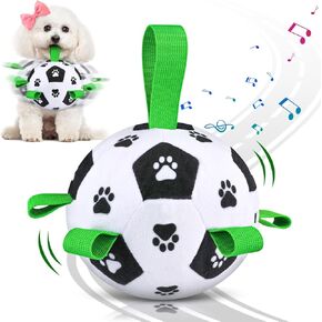 Interactive Dog Toys for Boredom, Dog Soccer Ball with Straps, Active Rolling Bouncing Ball for Dogs, Moving Dog Toy Jumping Chasing Music Record for Small Medium Large Pet