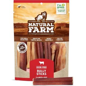 Natural Farm Bully Sticks, Odor-Free, (6 Inch, 12 Ounces), Packaged by Weight, 100% Beef Pizzle Chews, Grass-Fed, Fully Digestible Treats to Keep Your Puppies, Small and Medium Dogs Busy