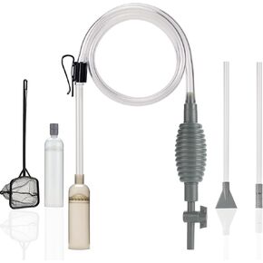 Aquarium Siphon Vacuum Cleaner Kit with Dual Tubes and Fish Net, Ideal for Gravel and Sand Cleaning, Fits All Tank Sizes, Gravel Vacuum for Aquarium Kit