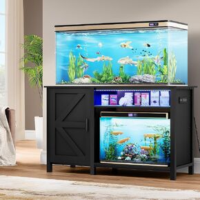YITAHOME Aquarium Stand with Power Outlets, 55-75 Gallon Fish Tank Stand, Cabinet with RGB Light Strip Suitable for Turtle Tank, Reptile Terrarium, 900LBS Capacity, Grey
