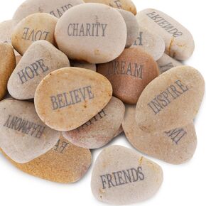 12PCS DIY Rocks for Engraved Inspirational Polished Garden Stones, Natural Encouragement Personalized Healing Decor River Stone - Unique Gift for Friends Arts Crafts (12 Different Words) (Black)
