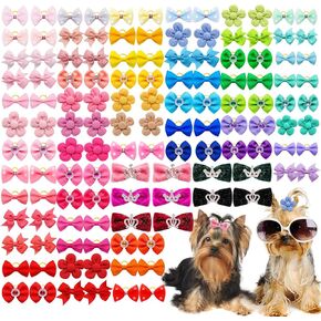 100pcs Crown Dog Hair Bows,Mix Small Medium Dog Hair Grooming Bows,Puppy Cute Solid Hair Bows with Rubber Bands for Daily Wearing Holiday Birthday Dog Hair Costume Accessories