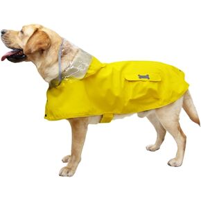 MAMORE Dog Raincoat Hooded, Waterproof Dog Rain Jacket for Large Dogs Lightweight Rain Jacket with Leash Hole for Small to 4X-Large Dogs(Yellow,Medium)