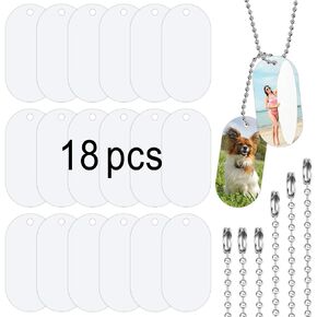 18 pcs Sublimation Dog Tags Blanks,Sublimation Necklace Blank Metal Sublimation Tag Pendants Double Sided Blank Sublimation Tags,Dog tag Chain Dog tag Sublimation Blank Metal