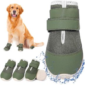 Dog Shoes for Large Dogs, Mesh Breathable Dog Boots & Paw Protectors for Hot Pavement Summer Winter Snow, 360° Anti-Slip Dog Booties for Hiking/Walking,Military Green 4PCS(Size 8)