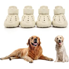 Dog Shoes, Dog Sandals for Hot Pavement Outdoor Dog Boots Non-Slip Waterproof Dog Booties for Summer 4Pcs Dog crocs with Rugged Sole Black