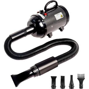 Dog Hair Dryer High Velocity Professional Dog Blow Dryer with Adjustable Speed Dog Pet Grooming Dryer Blower with 4 Nozzle 2 Blow Temperature（Black）