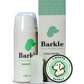Barkle Dog Teeth Cleaning Gel | Best Dog Tooth Brushing Kit | Vet Reviewed to Eliminate Plaque, Tartar & Bad Breath | Toothpaste Replacement | Dog Breath Freshener | Free Finger Brush (Mint - 60 Days)