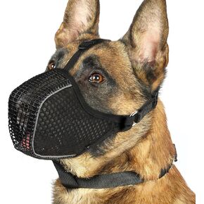 Mayerzon Dog Muzzle, Mesh Muzzle for Small Medium Large Dogs, Reflective Muzzle for Nighttime Walks, Soft Fully Closed Muzzle Anti Biting Scavenging Chewing, Allows Dogs to Pant and Drink