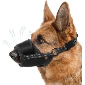 Dog Muzzle, Air Mesh Breathable Muzzle for Medium Large Sized Dogs to Anti & Prevent Biting Barking Chewing, Soft Basket Muzzle for German Shepherd Dog with Reflective & Adjustable Strap(Black-L
