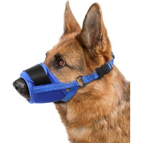 Dog Muzzle, Air Mesh Breathable Muzzle for Medium Large Sized Dogs to Anti & Prevent Biting Barking Chewing, Soft Basket Muzzle for German Shepherd Dog with Reflective & Adjustable Strap(Blue-L