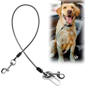 Dog Seat Belt for Car, LApapaye Dog Car Seat Belt, Chew and Tear Resistant, Seat Belt for Dogs in Car, Coated Wire Rope Safety Restraint, Double End with Safety Buckle (Black, 32 Inches)