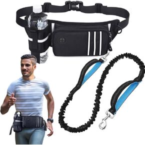 Hands Free Dog Leash Waist Leash for Dog Walking Bungee Leash Dog Running Belt for 【Medium & Large Dogs, 10-60 lbs】 Fanny Pack for Walker Training Hiking Jogging