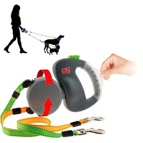 WIGZI 2 Two Dog Reflective Retractable Pet Leash – 360 Degree Zero Tangle Patent - Two Dogs Each up to 50 lbs and 10ft. Reflective Orange and Green Leads. Dual Locking, Small, Gray in Kuwait